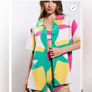 AKIRA Multicolor Geometric Shirt and short Set